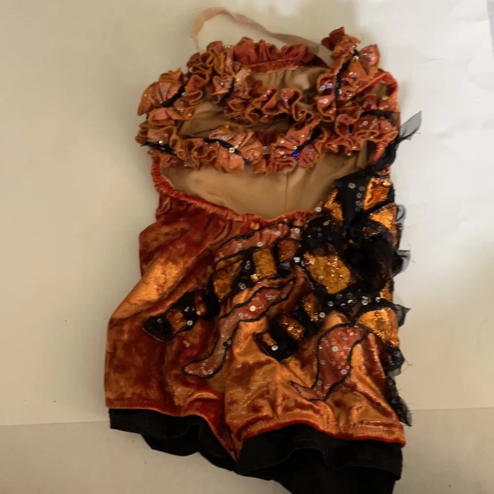 Custom dance costume velour sequins bronze sz L